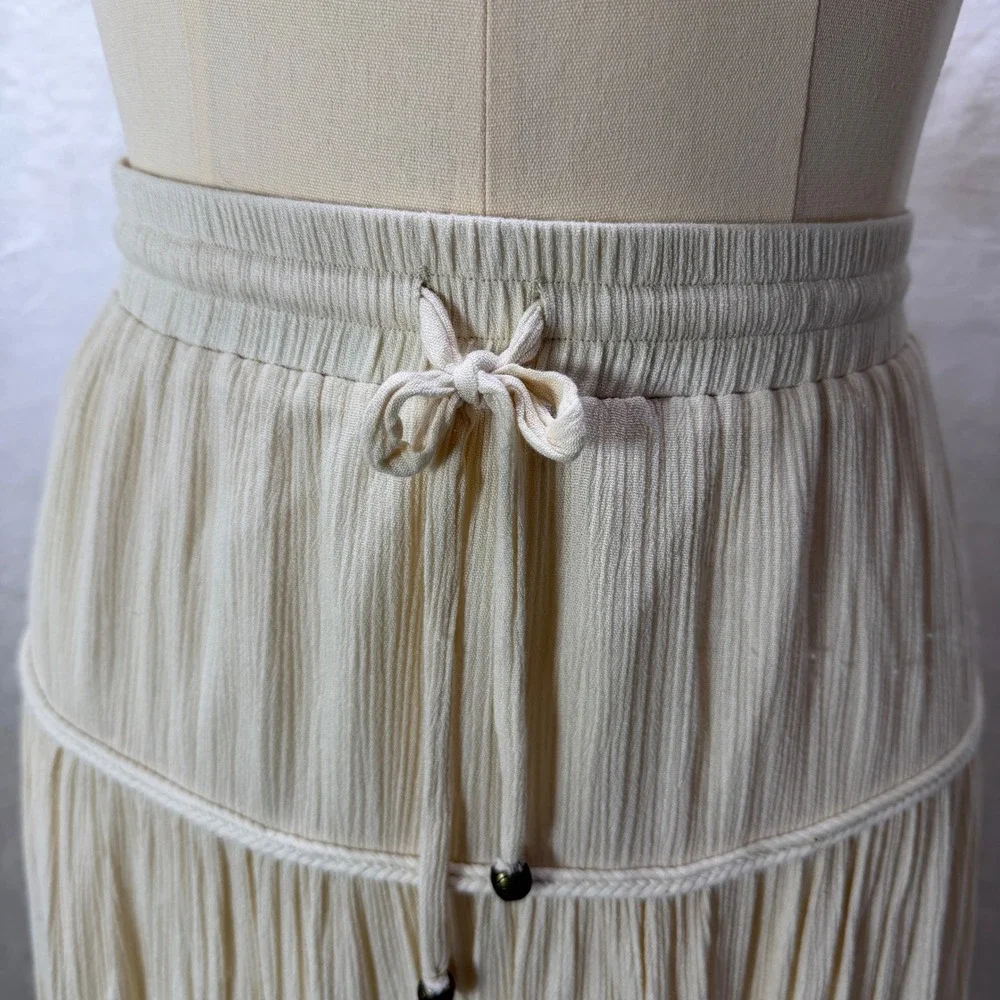 Bow & Arrow Womens L Beige Prairie Skirt Tiered Gauze‎ Boho Maxi Elastic Waist